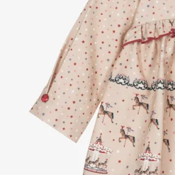 Girls Beige Star Print Cotton Dress