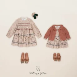 Girls Beige Star Print Cotton Dress