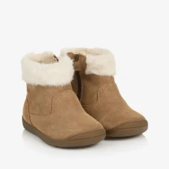 Girls Beige Suede Leather Boots