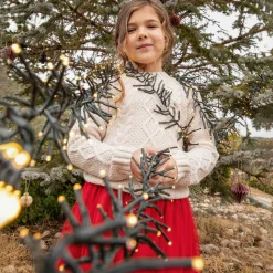 Girls Beige Sweater & Red Tulle Skirt Set