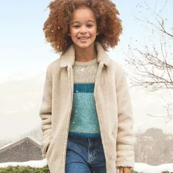 Girls Beige Teddy Fleece Coat