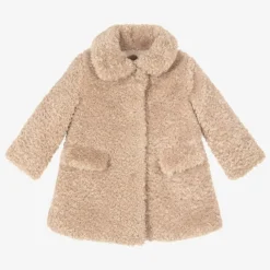 Girls Beige Teddy Fleece Coat