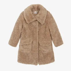 Girls Beige Teddy Fleece Coat