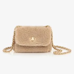 Girls Beige Teddy Fleece Bag (12cm)