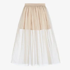 Girls Beige Tulle Maxi Skirt