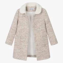 Girls Beige Tweed Coat