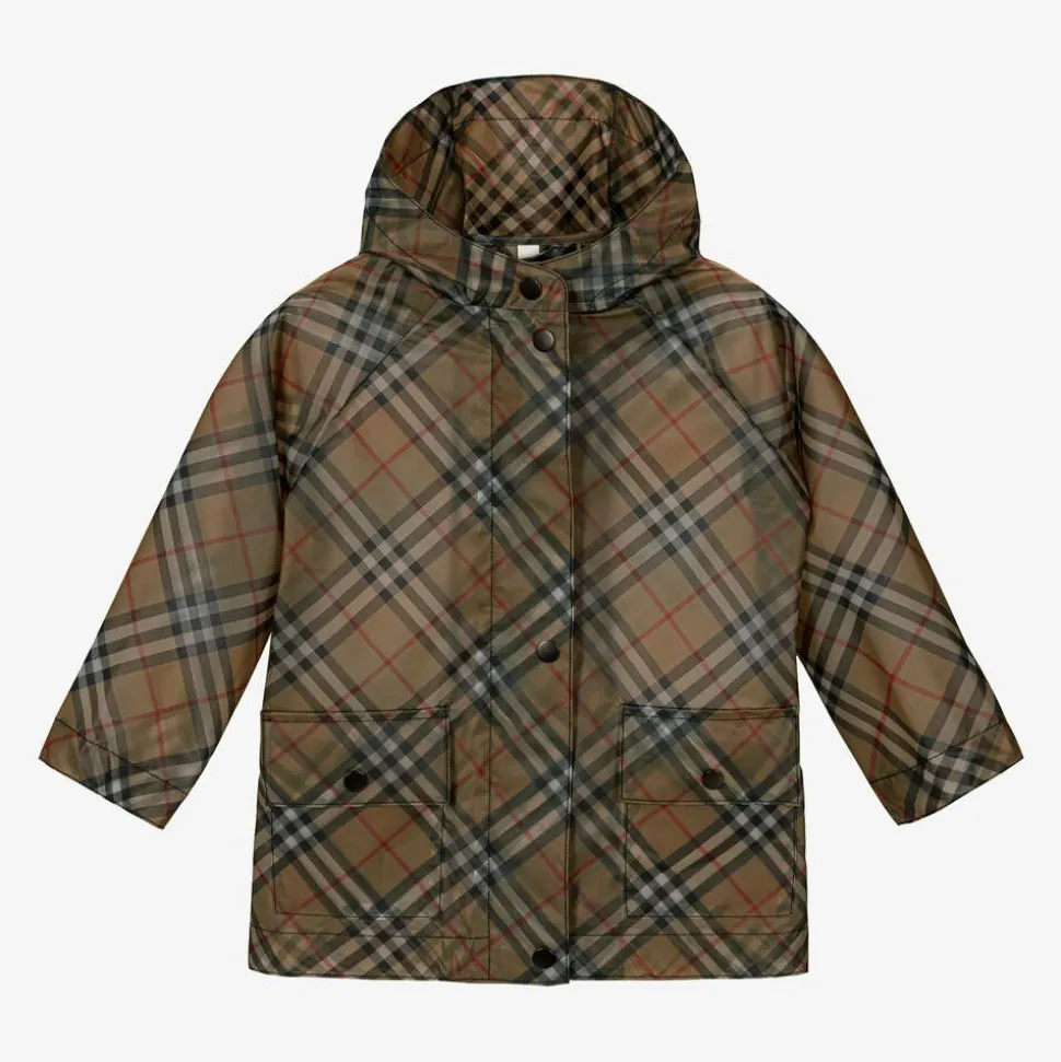 Girls Beige Vintage Check Raincoat