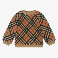 Girls Beige Vintage Check Fleece Sweatshirt