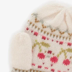 Girls Beige Wool & Cashmere Cherry Mittens