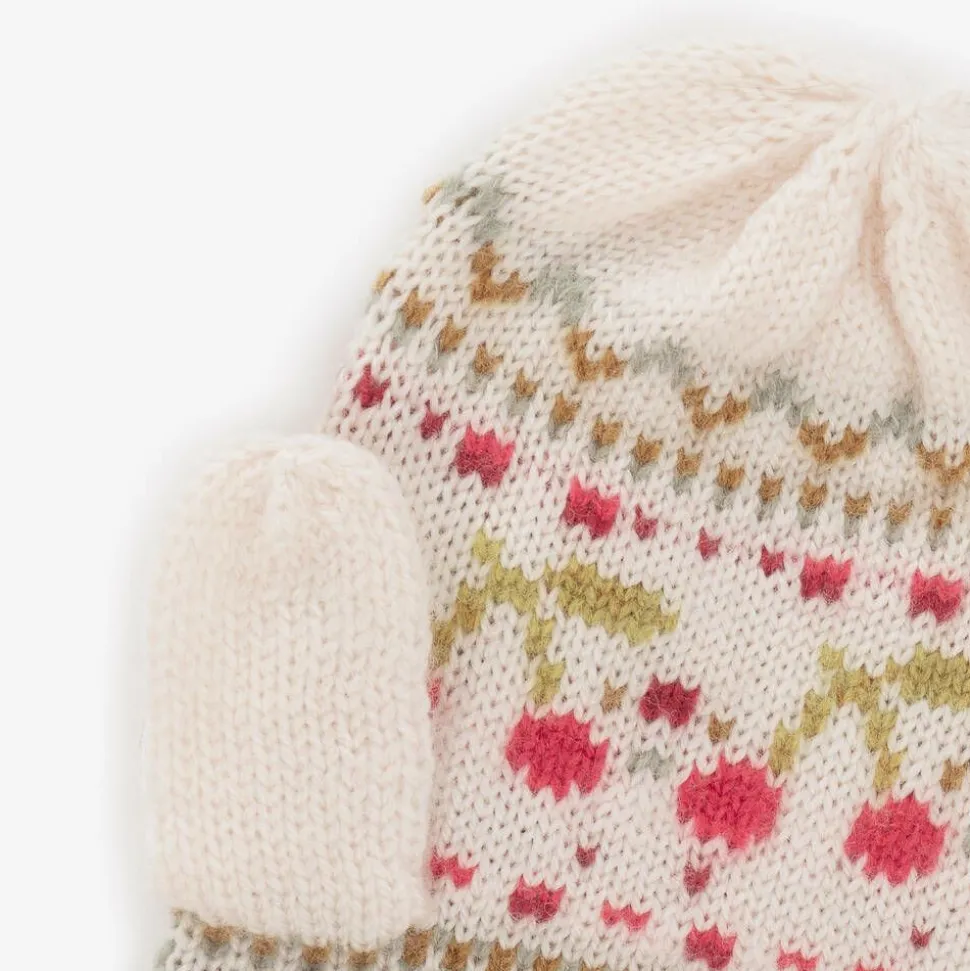 Girls Beige Wool & Cashmere Cherry Mittens