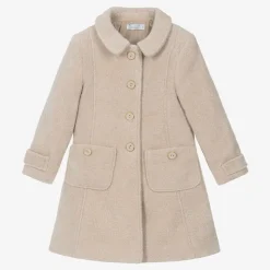 Girls Beige Woven Coat