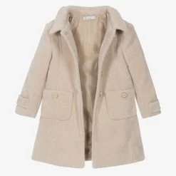 Girls Beige Woven Coat