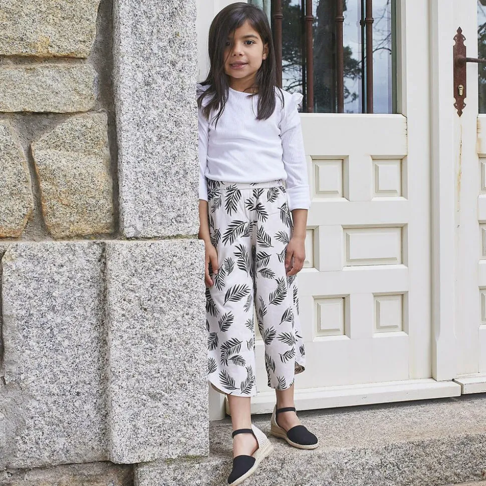 Girls Black & Beige Wedge Espadrilles