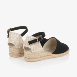 Girls Black & Beige Wedge Espadrilles