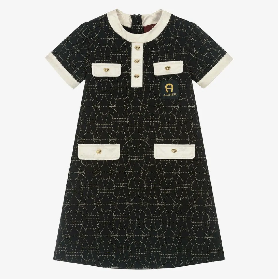 Girls Black & Gold Cotton Dress