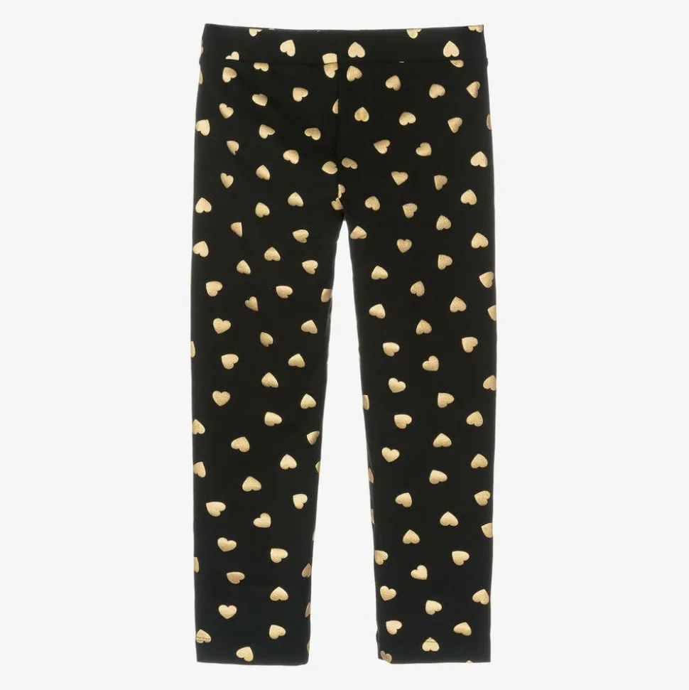 Girls Black & Gold Heart Cotton Leggings