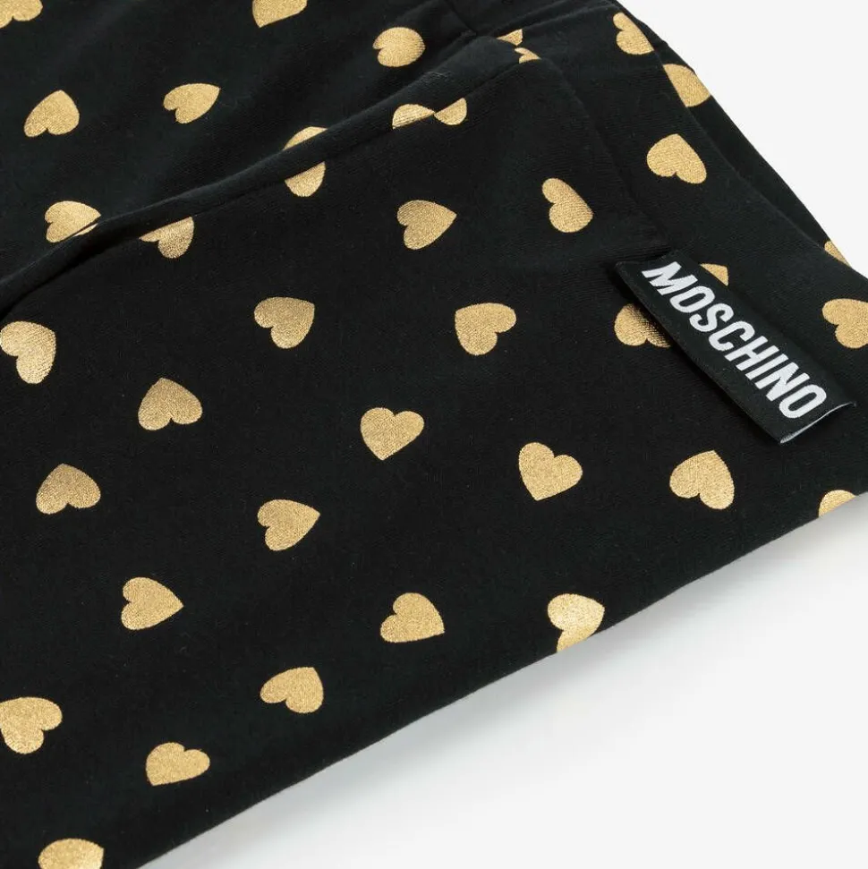 Girls Black & Gold Heart Cotton Leggings