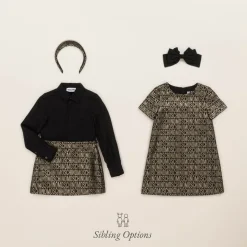 Girls Black & Gold Jacquard Skirt