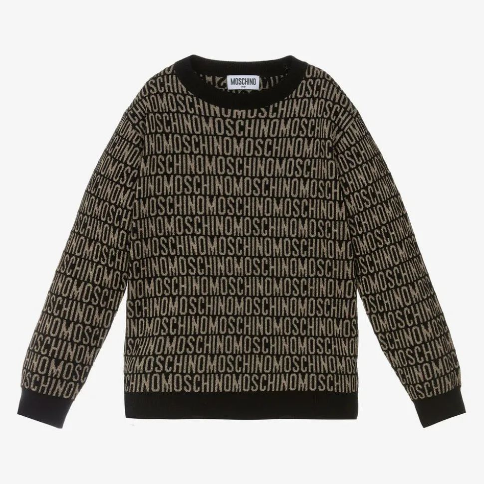 Girls Black & Gold Jacquard Sweater