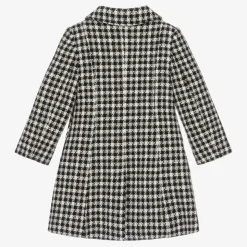 Girls Black & Ivory Check Tweed Coat