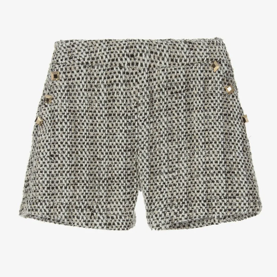 Girls Black & Ivory Tweed Shorts
