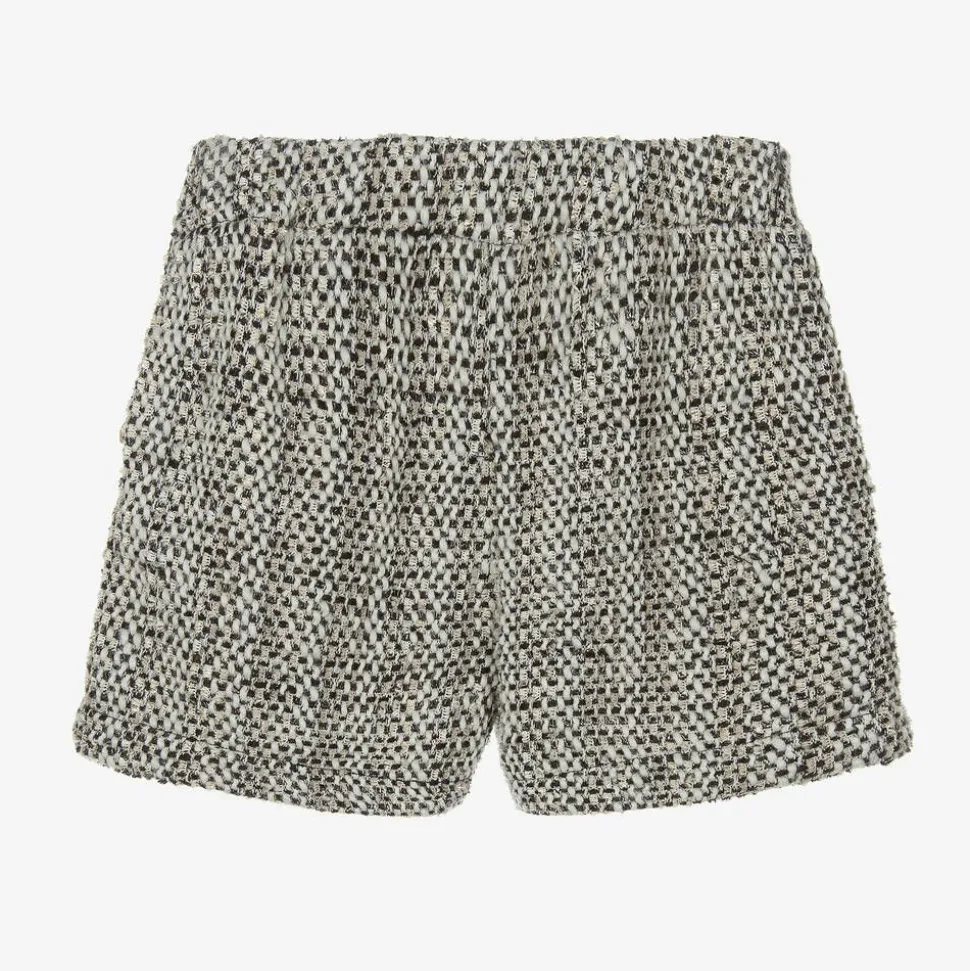 Girls Black & Ivory Tweed Shorts
