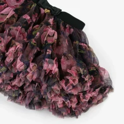 Girls Black & Pink Rose Tulle Tutu Skirt