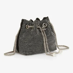 Girls Black & Silver Diamanté Handbag (22cm)