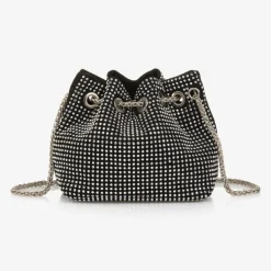 Girls Black & Silver Diamanté Handbag (22cm)