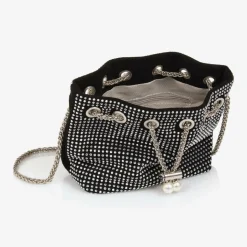 Girls Black & Silver Diamanté Handbag (22cm)