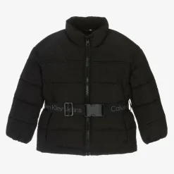 Girls Black Belted Puffer Jacket