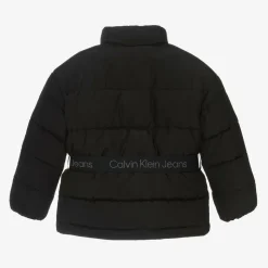 Girls Black Belted Puffer Jacket