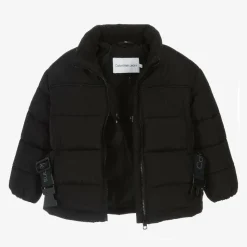 Girls Black Belted Puffer Jacket