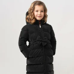 Girls Black Bow Puffer Coat