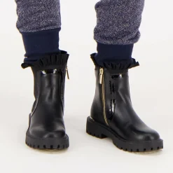 Girls Black Chelsea Ruffle Boots
