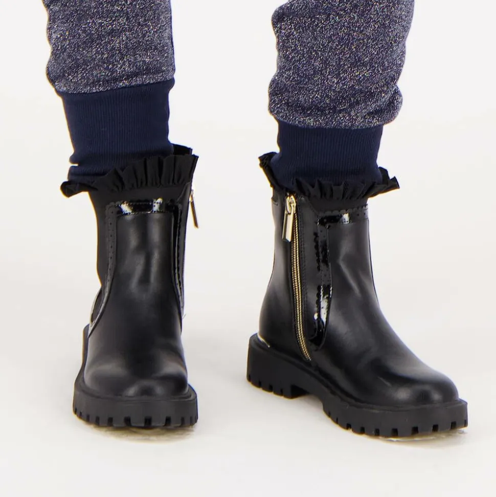 Girls Black Chelsea Ruffle Boots