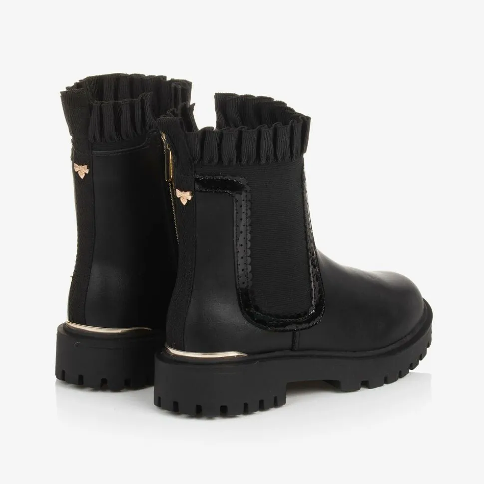 Girls Black Chelsea Ruffle Boots