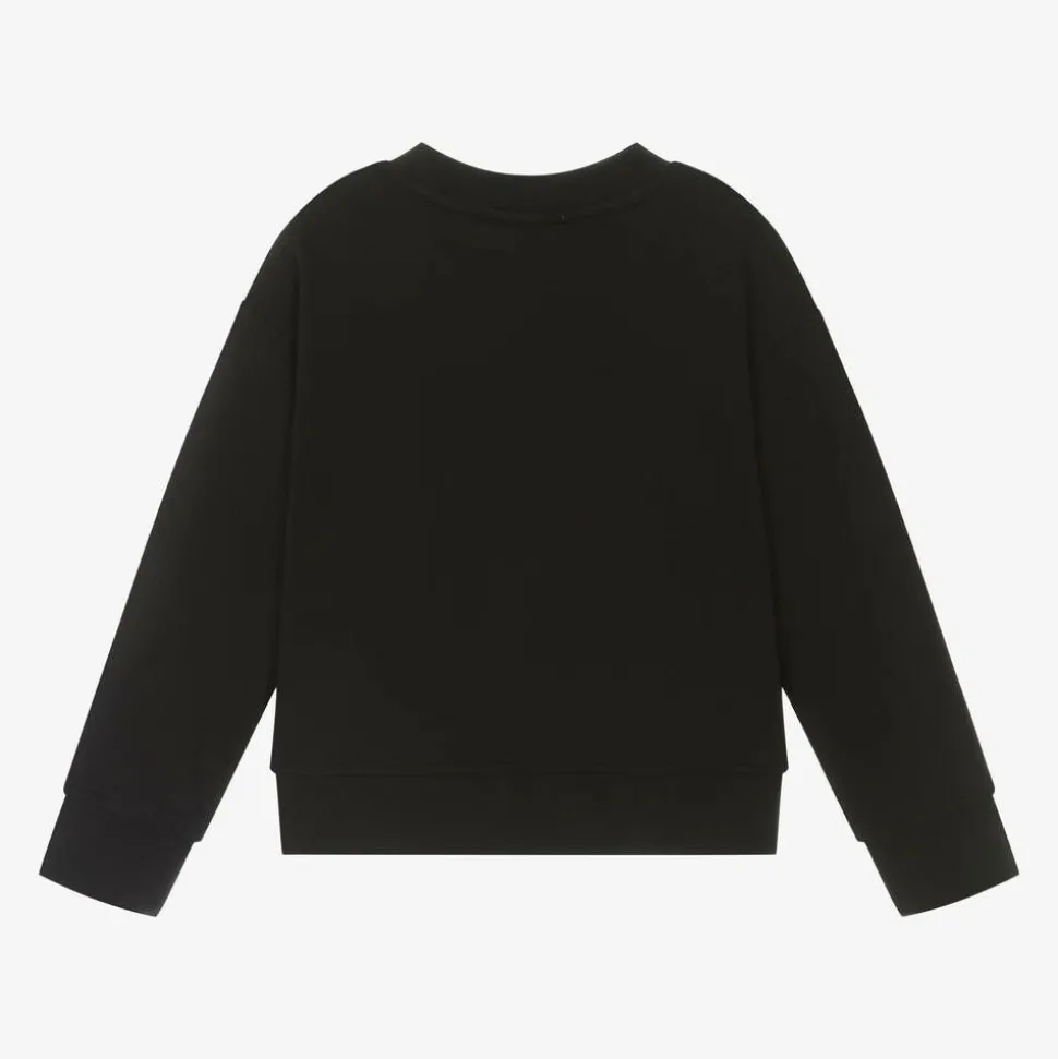 Girls Black Cotton Cat Sweatshirt