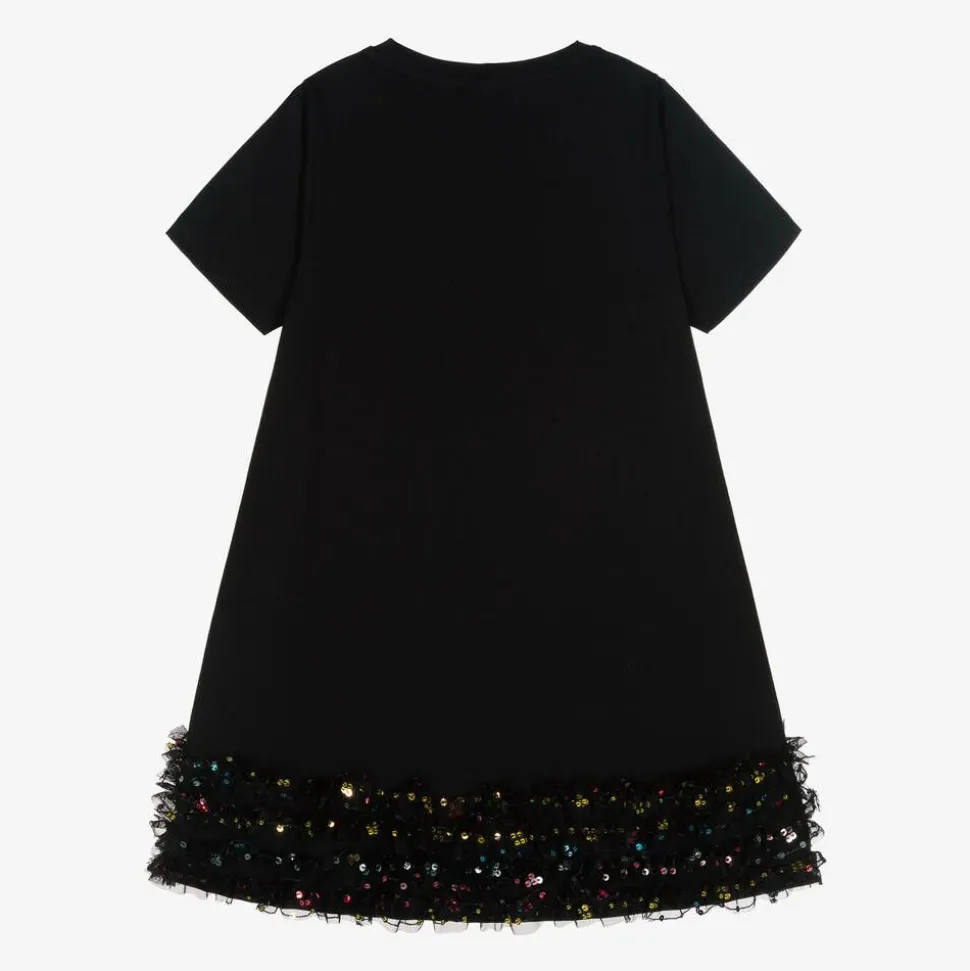 Girls Black Cotton Handbag Print Dress