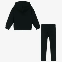 Girls Black Cotton Hoodie & Leggings Set