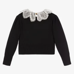 Girls Black Cotton Knit Sweater
