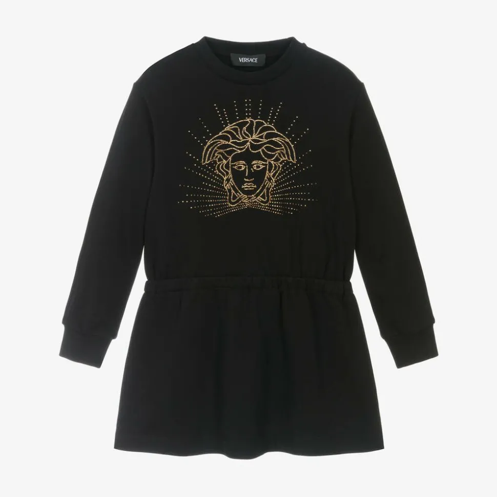 Girls Black Cotton Medusa Dress