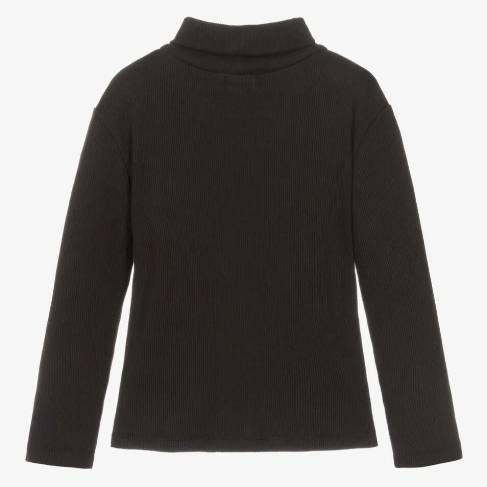 Girls Black Cotton Roll Neck Top