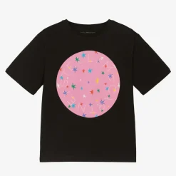 Girls Black Cotton Star Logo T-Shirt