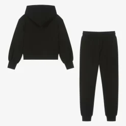 Girls Black Cotton Stud Logo Tracksuit