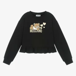 Girls Black Cotton Teddy Bear Sweatshirt