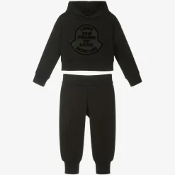 Girls Black Cotton Tracksuit