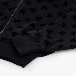 Girls Black Cotton Zip-Up Hoodie