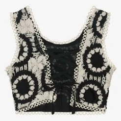 Girls Black Cropped Crochet Top