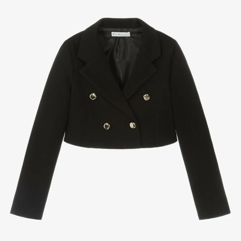 Girls Black Crêpe Jersey Cropped Blazer